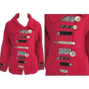 Carson Boiled Wool Red Art to Wear Major Military Button Coat Jacket Size Medium